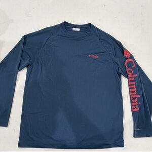 Columbia PFG Long Sleeve Fishing T-Shirt Blue Men's Size L FM6094 100% Polyester